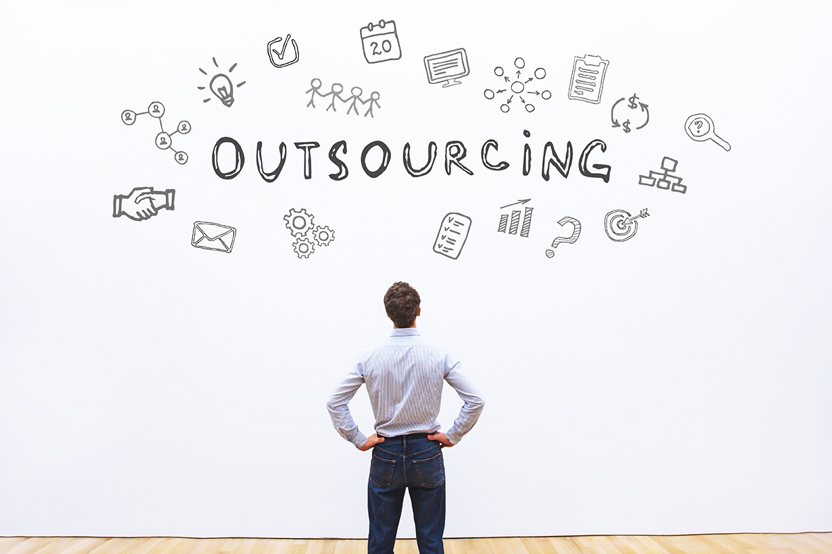 Outsourcing your HR man looking at word cloud